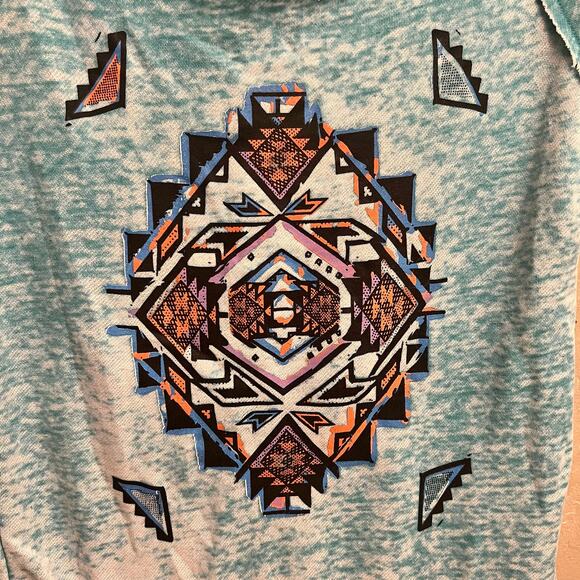Sweater Project Light Aqua Blue Aztec Short Sleeve Oversized Blouse Size XL - Picture 2 of 8